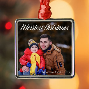Frohe Weihnachten Elegantes White Script Foto Ornament Aus Metall