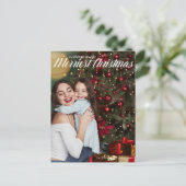 Frohe Weihnachten Elegantes White Script Foto Postkarte (Stehend Vorderseite)