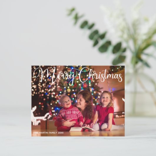 Frohe Weihnachten Elegantes White Script Overlay F Postkarte (Stehend Vorderseite)