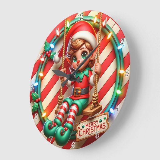 Frohe Weihnachten Elf Große Wanduhr (Winkel)