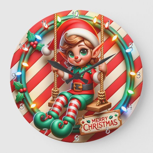 Frohe Weihnachten Elf Große Wanduhr (Vorderseite)