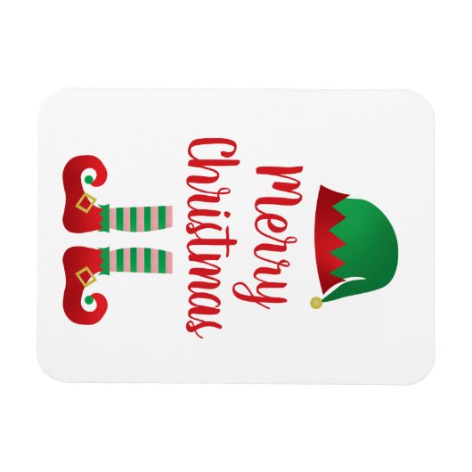 Frohe Weihnachten Elf Hat Red Green Magnet (Horizontal)