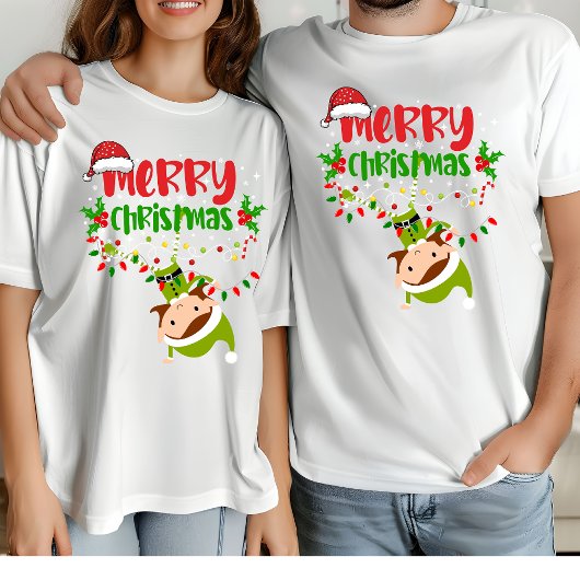 Frohe Weihnachten Elf Matching Familie Moderne Wei T-Shirt