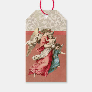 Frohe Weihnachten Engel Rot Gold Vintage Urlaub Geschenkanhänger