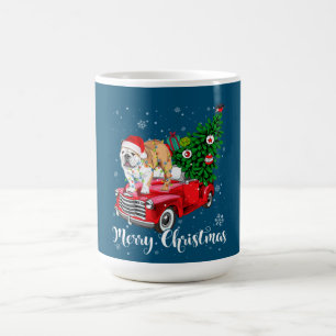Frohe Weihnachten Englisch Bulldog Santa Red Truck Kaffeetasse