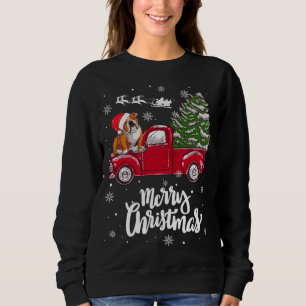 Frohe Weihnachten Englisch Bulldog Santa Red Truck Sweatshirt