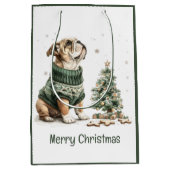 Frohe Weihnachten Englisch Bulldog Weihnachtsbaum Mittlere Geschenktüte (Vorderseite)