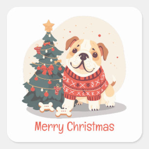 Frohe Weihnachten English Bulldog Holiday Pullover Quadratischer Aufkleber