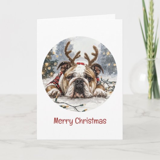 Frohe Weihnachten English Bulldog Reindeer (Vorderseite)