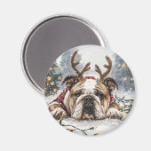 Frohe Weihnachten English Bulldog Reindeer Magnet (Vorderseite/Rückseite)
