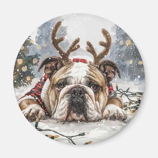 Frohe Weihnachten English Bulldog Reindeer Magnet (Vorne)