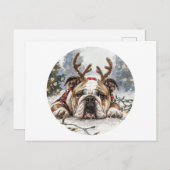 Frohe Weihnachten English Bulldog Reindeer Postkarte (Vorne/Hinten)