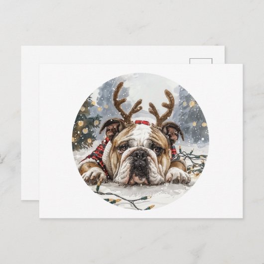 Frohe Weihnachten English Bulldog Reindeer Postkarte (Vorne/Hinten)