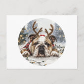 Frohe Weihnachten English Bulldog Reindeer Postkarte (Vorderseite)