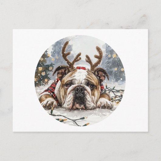 Frohe Weihnachten English Bulldog Reindeer Postkarte (Vorderseite)