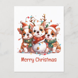Frohe Weihnachten English Bulldog Reindeer Santa Postkarte