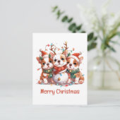 Frohe Weihnachten English Bulldog Reindeer Santa Postkarte (Stehend Vorderseite)