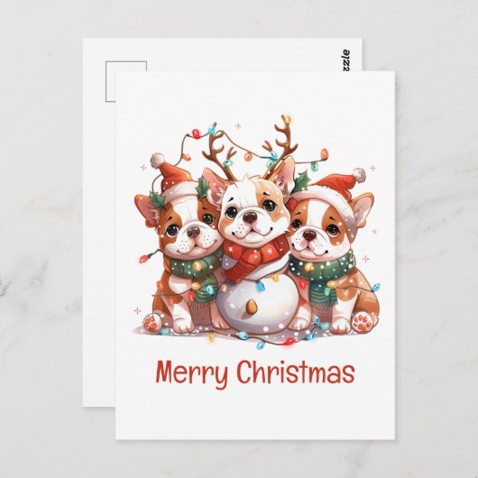 Frohe Weihnachten English Bulldog Reindeer Santa Postkarte (Vorne/Hinten)