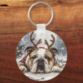 Frohe Weihnachten English Bulldog Reindeer Schlüsselanhänger (Rückseite)