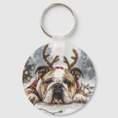 Frohe Weihnachten English Bulldog Reindeer Schlüsselanhänger (Rückseite)