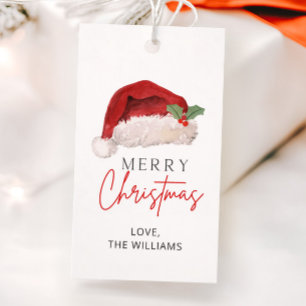 Frohe Weihnachten Etikett, Weihnachtsmütze Mistelz Geschenkanhänger