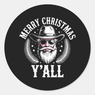 Frohe Weihnachten euch alle Cowboy Santa West West Runder Aufkleber