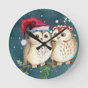 Frohe-weihnachten Eulen Runde Wanduhr