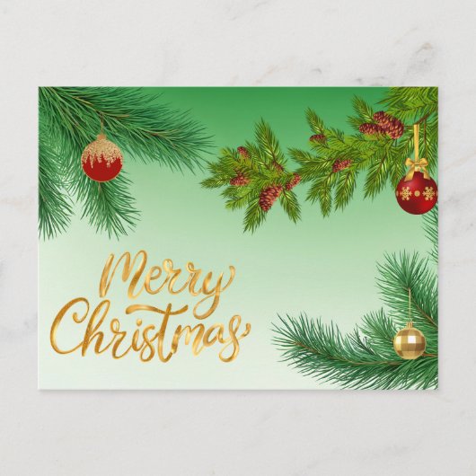 Frohe Weihnachten Evergreen Branches mit Ornamente (Vorderseite)