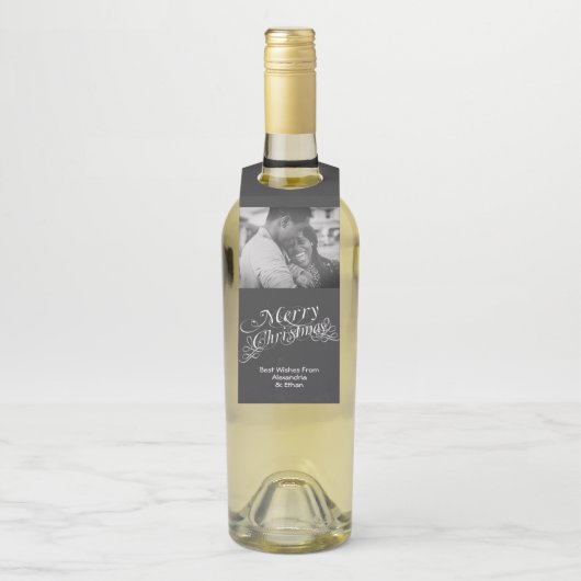 Frohe Weihnachten Extravagant Scroll Typografy Cha Flaschenanhänger (Auf Flasche)
