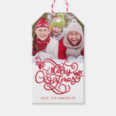 Frohe Weihnachten Extravagante Script Red Glitzer Geschenkanhänger (Vorderseite)