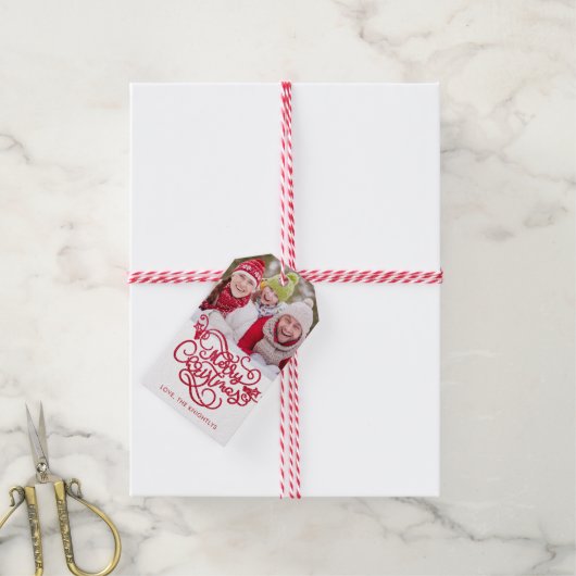 Frohe Weihnachten Extravagante Script Red Glitzer Geschenkanhänger (Mit Garn)