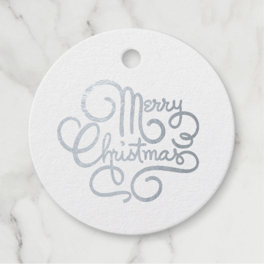 Frohe Weihnachten Extravaganter Schriftart Silver  Geschenkanhänger (Vorderseite)