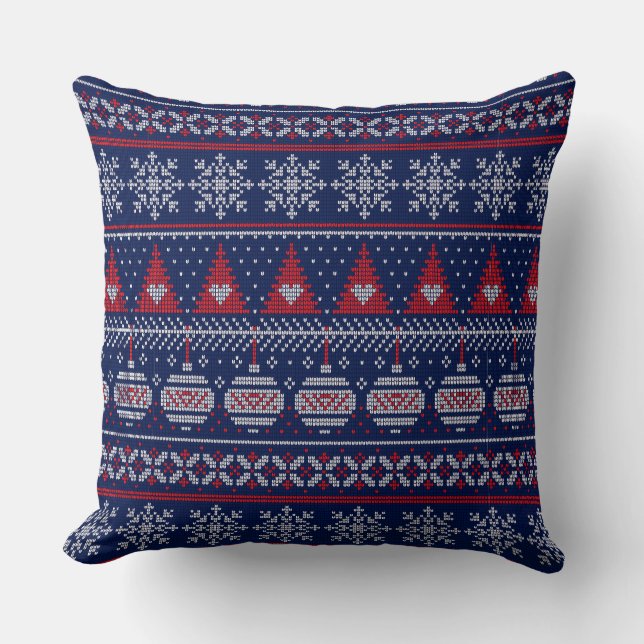 Frohe Weihnachten Fairisle Knitting Muster Red Blu Kissen (Vorderseite)