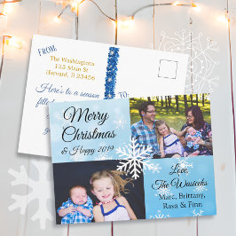 Frohe Weihnachten Familie Foto Blue Snowflakes