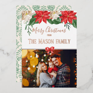 Frohe Weihnachten Familie Foto Floral Moderne Folien Feiertagskarte