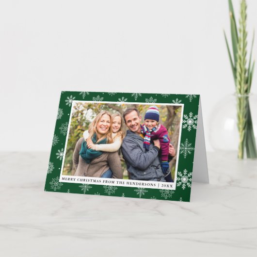 Frohe Weihnachten Familie Foto Schneeflocken Grün (Vorderseite)