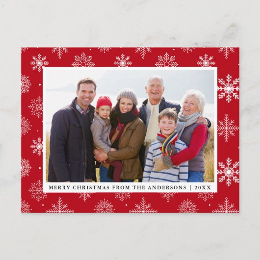 Frohe Weihnachten Familie Foto Schneeflocken Rot (Vorderseite)