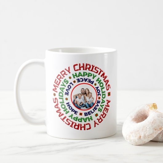 Frohe Weihnachten Familie Foto Urlaub personalisie Kaffeetasse (Mit Donut)