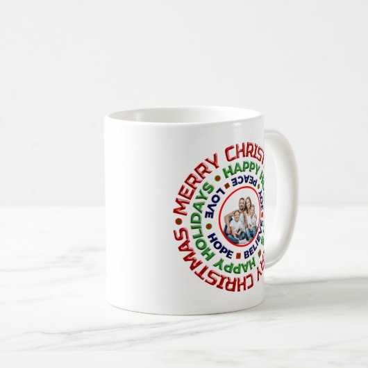 Frohe Weihnachten Familie Foto Urlaub personalisie Kaffeetasse (VorderseiteRechts)