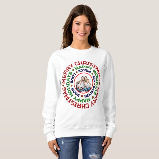 Frohe Weihnachten Familie Foto Urlaub personalisie Sweatshirt (Vorne ganz)