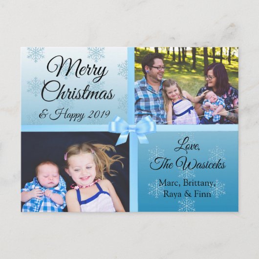 Frohe Weihnachten Familie Fotos Blue Snowflakes (Vorderseite)