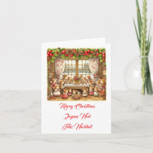 Frohe Weihnachten Familie Mäuse Illustration Einladung