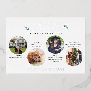 Frohe Weihnachten Familienfoto-Collage Silber Folien Feiertagskarte