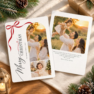 Frohe Weihnachten Familienfoto Elegantes rotes Ban