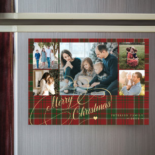 Frohe Weihnachten Familienfoto Karo magnetische Ka Magnetkarte