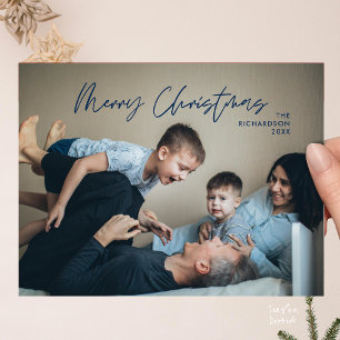 Frohe Weihnachten Familienfoto Modern Minimal Postkarte