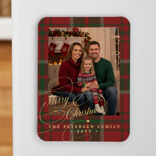 Frohe Weihnachten Familienfoto rot grün kariert Magnet