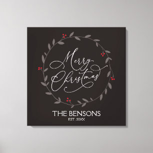 Frohe Weihnachten - Familienname / Est. Holiday SV Leinwanddruck