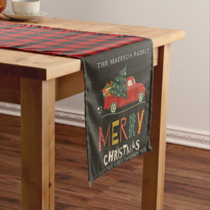 Frohe Weihnachten Familienname Holzfäller Karo Kurzer Tischläufer