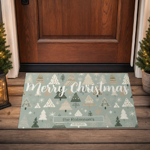 Frohe Weihnachten Familienname Nordische Bäume Fußmatte